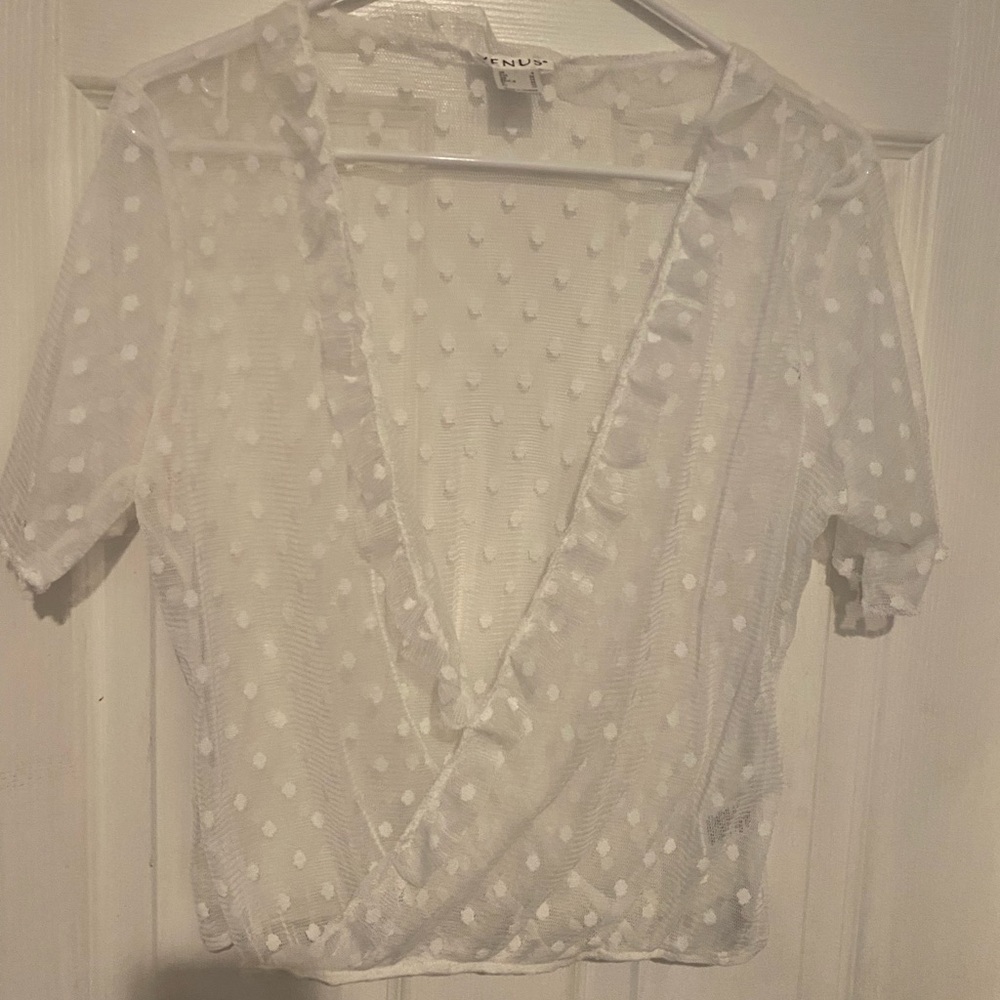 Size 4 white polka dot lace blouse crop top